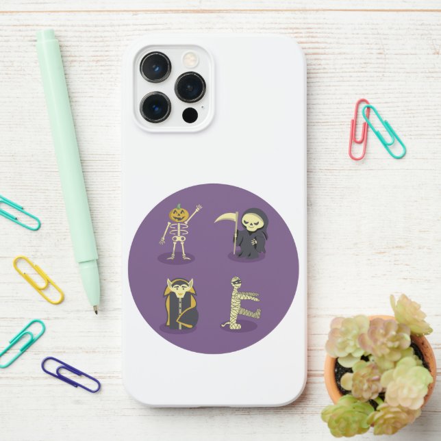 Funda Para iPhone Halloween Skeleton Dracula Mummy Grim Reaper (En el escritorio)