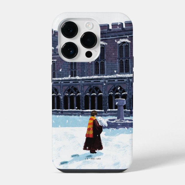Funda Para iPhone HARRY POTTER™ y Hedwig en el patio de HOGWARTS™ (Reverso )