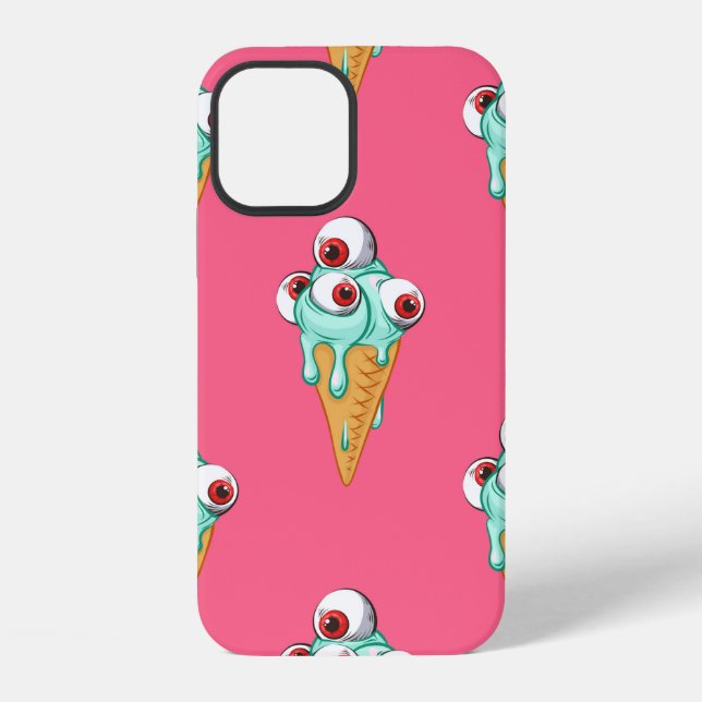 Funda Para iPhone Helado azul con ojos. Fondo rosa. Sin costuras (Reverso )