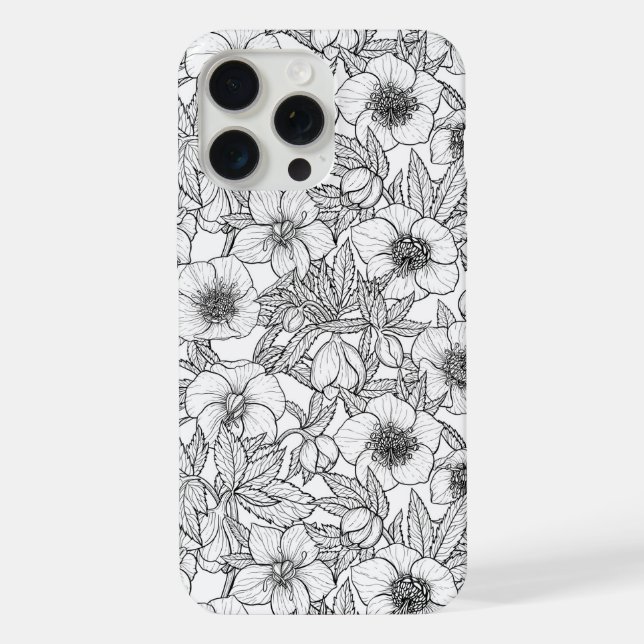 Funda Para iPhone Hellebores en blanco y negro (Reverso )