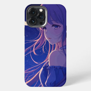 Funda Para iPhone 13 Pro Max Hermosa chica anime morada 