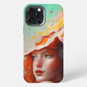 Funda Para iPhone 13 Pro Max Hermosa Chica Pelirroja Artística Abstracta