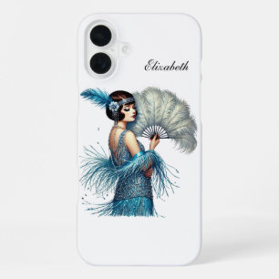 Funda Para iPhone 16 Plus Hermosa dama Art Deco agregue su nombre