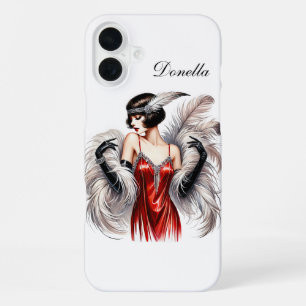 Funda Para iPhone 16 Plus Hermosa dama Art Deco agregue su nombre