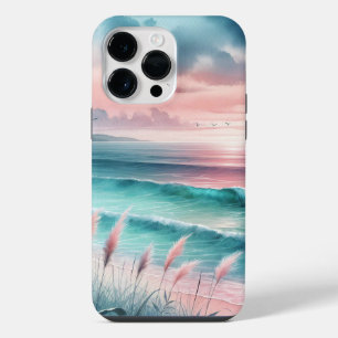 Funda Para iPhone 14 Pro Max Hermosa escena del océano en rosa y azul