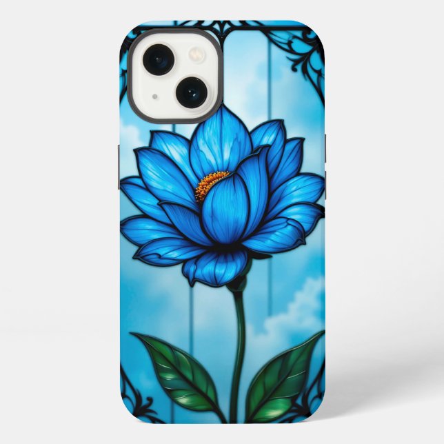 Funda Para iPhone Hermosa flor azul, (Reverso )