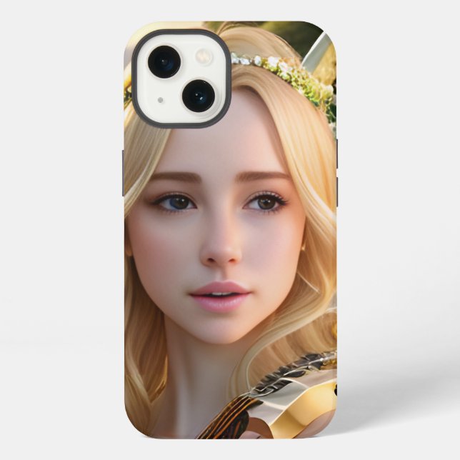 Funda Para iPhone Hermosa musa que juega un arpa (Reverso )