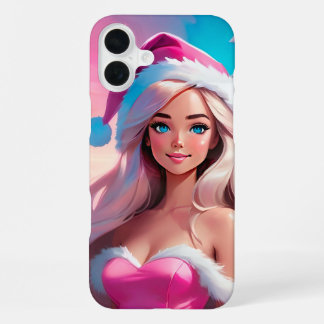 Funda Para iPhone 16 Plus Hermosa niña de Navidad rosa 01