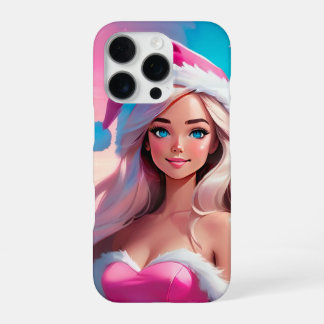 Funda Para iPhone 16 Pro Hermosa niña de Navidad rosa 01