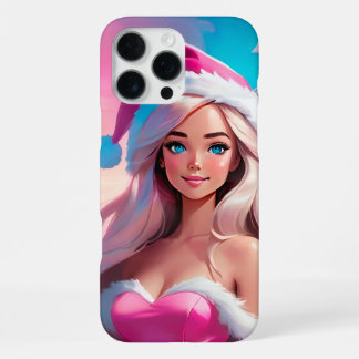 Funda Para iPhone 16 Pro Max Hermosa niña de Navidad rosa 01