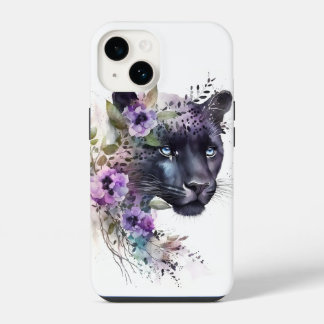 Funda Para iPhone 14 Hermosa pintura marrón floral morada acuarela