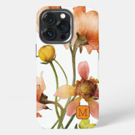 Funda Para iPhone 13 Pro Hermosas acuarelas Naranjas iniciales
