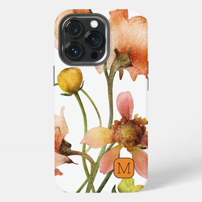Funda Para iPhone Hermosas acuarelas Naranjas iniciales (Reverso )