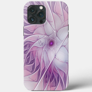 Funda Para iPhone 13 Pro Max Hermosas iniciales abstractas de flor rosa