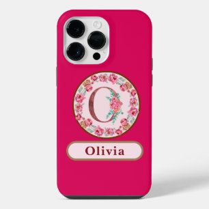 Funda Para iPhone 14 Pro Max Hermoso caso de iPhone con monograma O floral Case