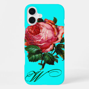 Funda Para iPhone 16 Plus HERMOSO MONOGRAMA DE ROSA ROSA ROSA ROSA ROSA,Aqua