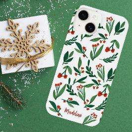 Funda Para iPhone 14 Hermoso Navidad Monograma de Holly Berry