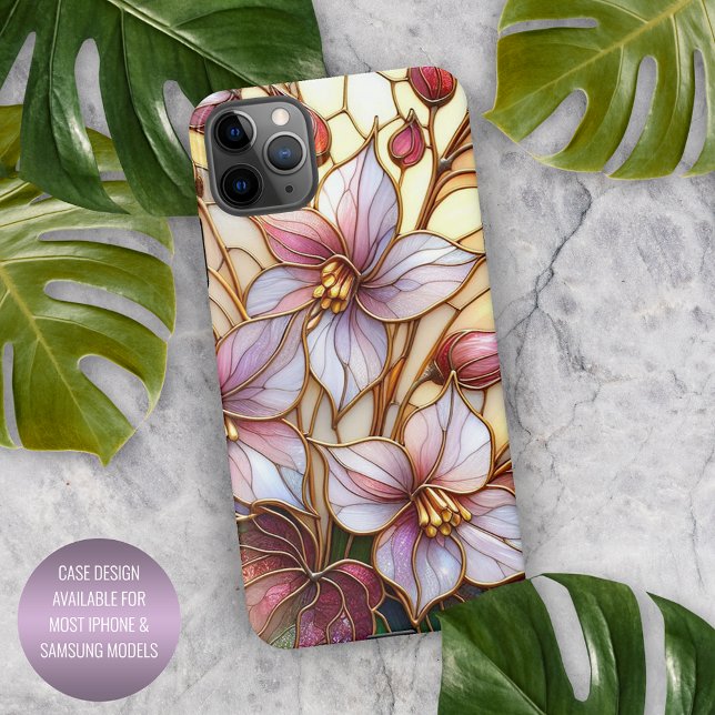 Funda Para iPhone Hermoso patrón de arte floral de vidrio manchado (Subido por el creador)
