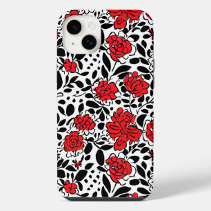 Funda Para iPhone 14 Plus Hermoso patrón floral en rojo, negro y blanco