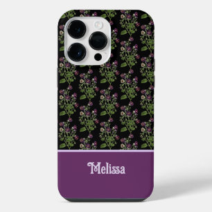 Funda Para iPhone 14 Pro Max Hermoso patrón floral morado con monograma
