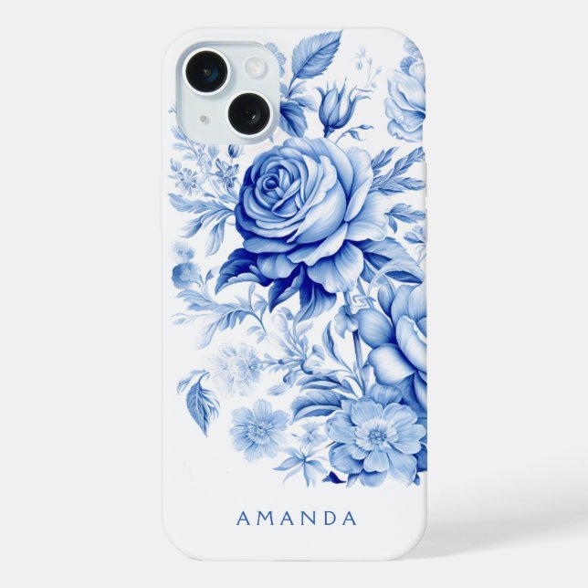 Funda Para iPhone Hermosos Rosas personalizados azules y blancos (Reverso )