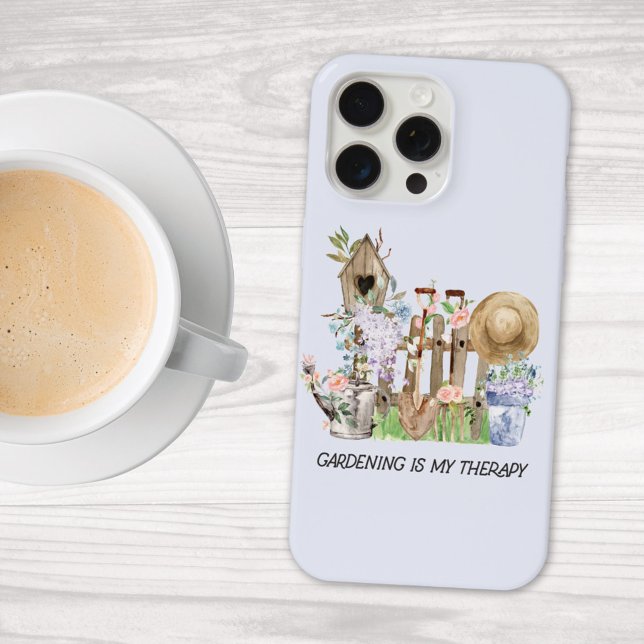 Funda Para iPhone Herramientas de jardinería con flores en acuarela  (In situ on table)