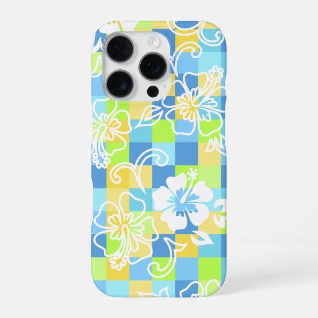 Funda Para iPhone Hibisco de damero floral hawaiano (Reverso)