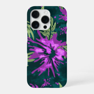 Funda Para iPhone 16 Pro Hibisco pintado floral hawaiano violeta