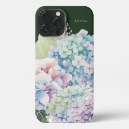 Funda Para iPhone 13 Pro Max Hidrangea acuarela Verde personalizado