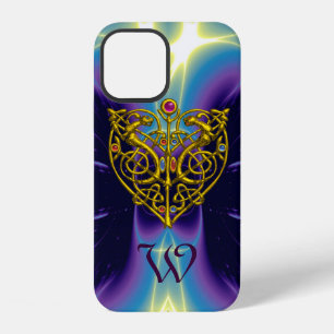 FUNDA PARA iPhone 12 HIPER VALENTÍN MONOGRAMA/CORAZÓN DE ORO EN AZUL PU