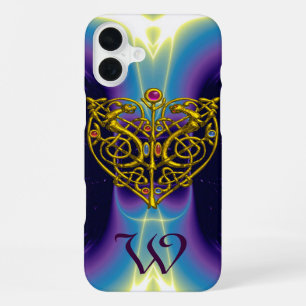 Funda Para iPhone 16 Plus HIper VALENTÍN, NUDO CELTA DE CORAZÓN Dorado Azul