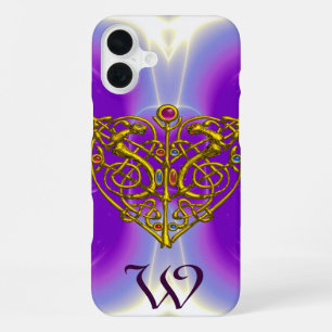 Funda Para iPhone 16 Plus HIPER VALENTÍN ORO CORAZÓN CELTA MONOGRAMA Púrpura