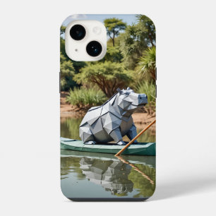 Funda Para iPhone 14 Hipopótamo de origami en una canoa 