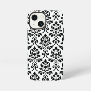 Funda Para iPhone 13 Mini Hoja Damask Patrón Grande Negro sobre Blanco