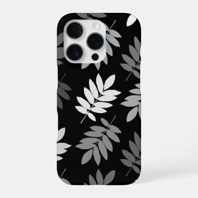 Funda Para iPhone Hoja de anciano patrón grande negro blanco gris (Reverso)