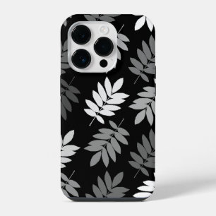 Funda Para iPhone 14 Pro Hoja de anciano patrón grande negro blanco gris