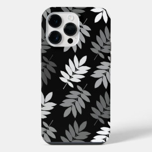 Funda Para iPhone 14 Pro Max Hoja De Anciano Patrón Grande Negro Blanco Gris