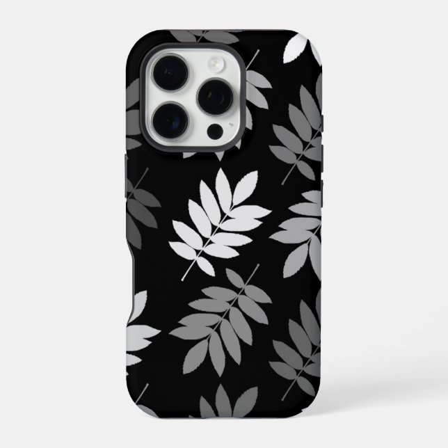 Funda Para iPhone Hoja de anciano patrón grande negro blanco gris (Reverso )