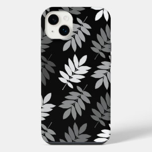 Funda Para iPhone 14 Plus Hoja de saúco patrón grande negro blanco gris