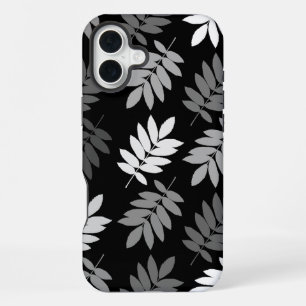Funda Para iPhone 16 Plus Hoja de saúco patrón grande negro blanco gris