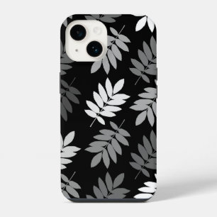 Funda Para iPhone 14 Hoja de saúco patrón grande negro blanco gris