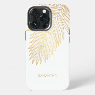 Funda Para iPhone 13 Pro Hoja Tropical De Palm De Oro, Su Nombre