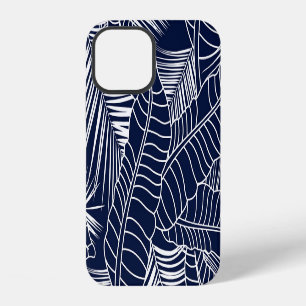 Funda Para iPhone 12 Hoja tropical, fondo azul marino