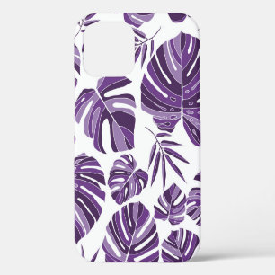 Funda Para iPhone 12 Hojas de monstera violeta tropical patrón continuo