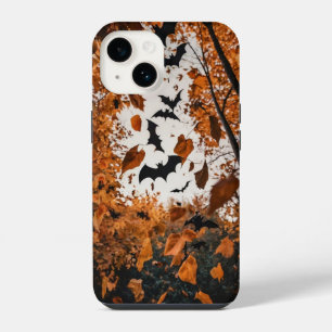 Funda Para iPhone 14 Hojas de otoño en murciélagos de Halloween