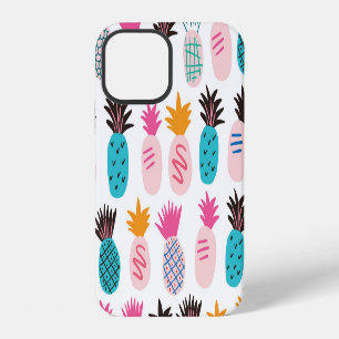 Funda Para iPhone 12 Hojas de piña coloridas, garabato tropical.