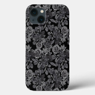 Hojas florales de color gris negro monocromo