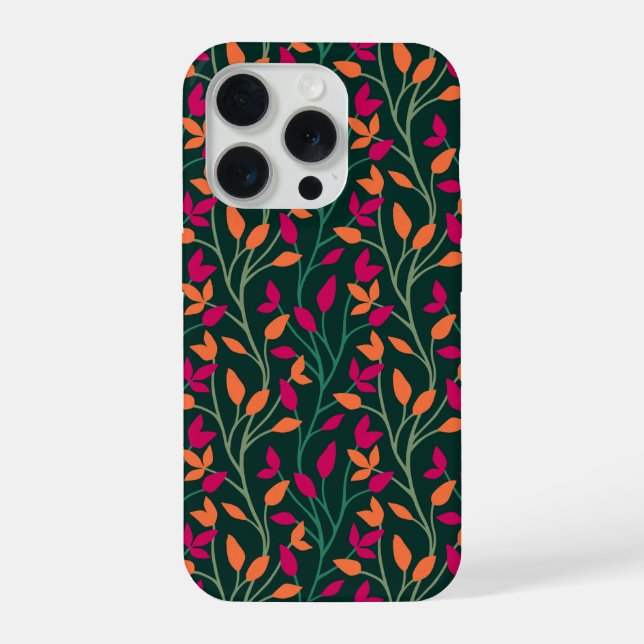 Funda Para iPhone Hojas oscuras verdes botánicas estilo elegante (Reverso )