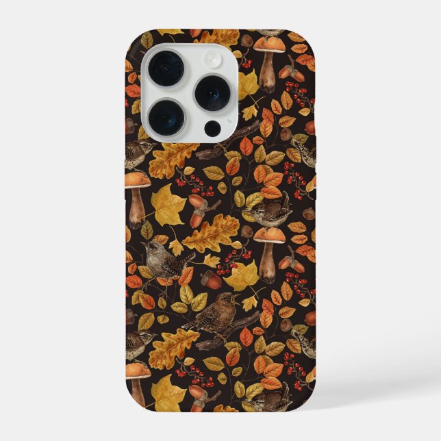 Funda Para iPhone Hojas otoñales, bayas, setas y venas (Reverso )