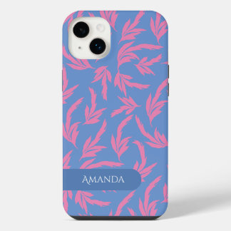 Funda Para iPhone 14 Plus Hojas rosadas, azules y blancas Funda-Mantel